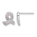 Sterling Silver Rhodium-plated Pink CZ Ribbon Earrings