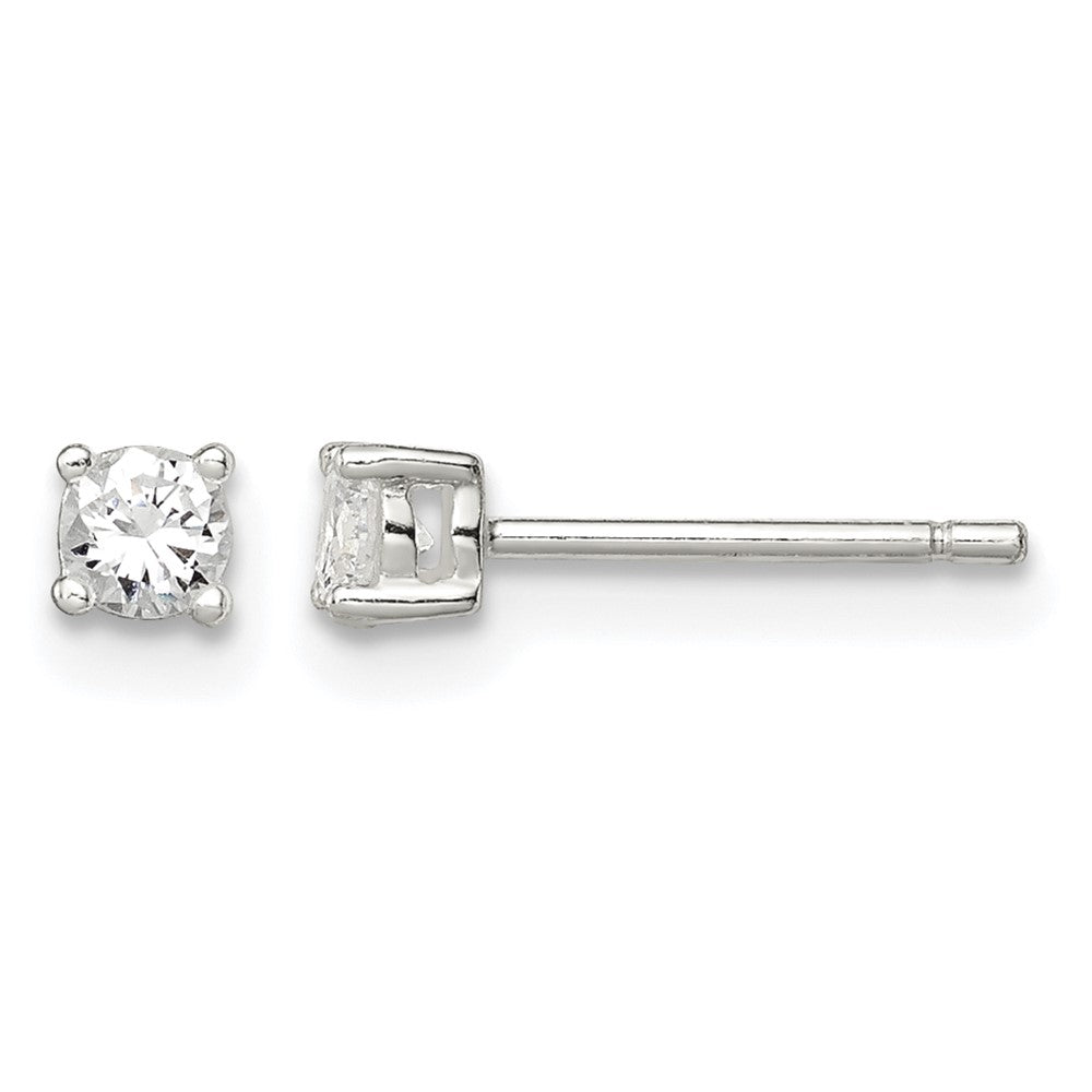 Sterling Silver 3mm Round Basket Set CZ Stud Earrings