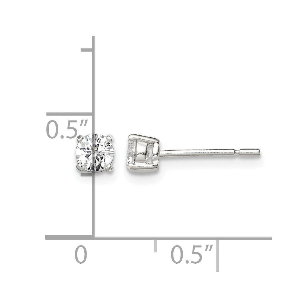 Sterling Silver 4mm Round Basket Set CZ Stud Earrings