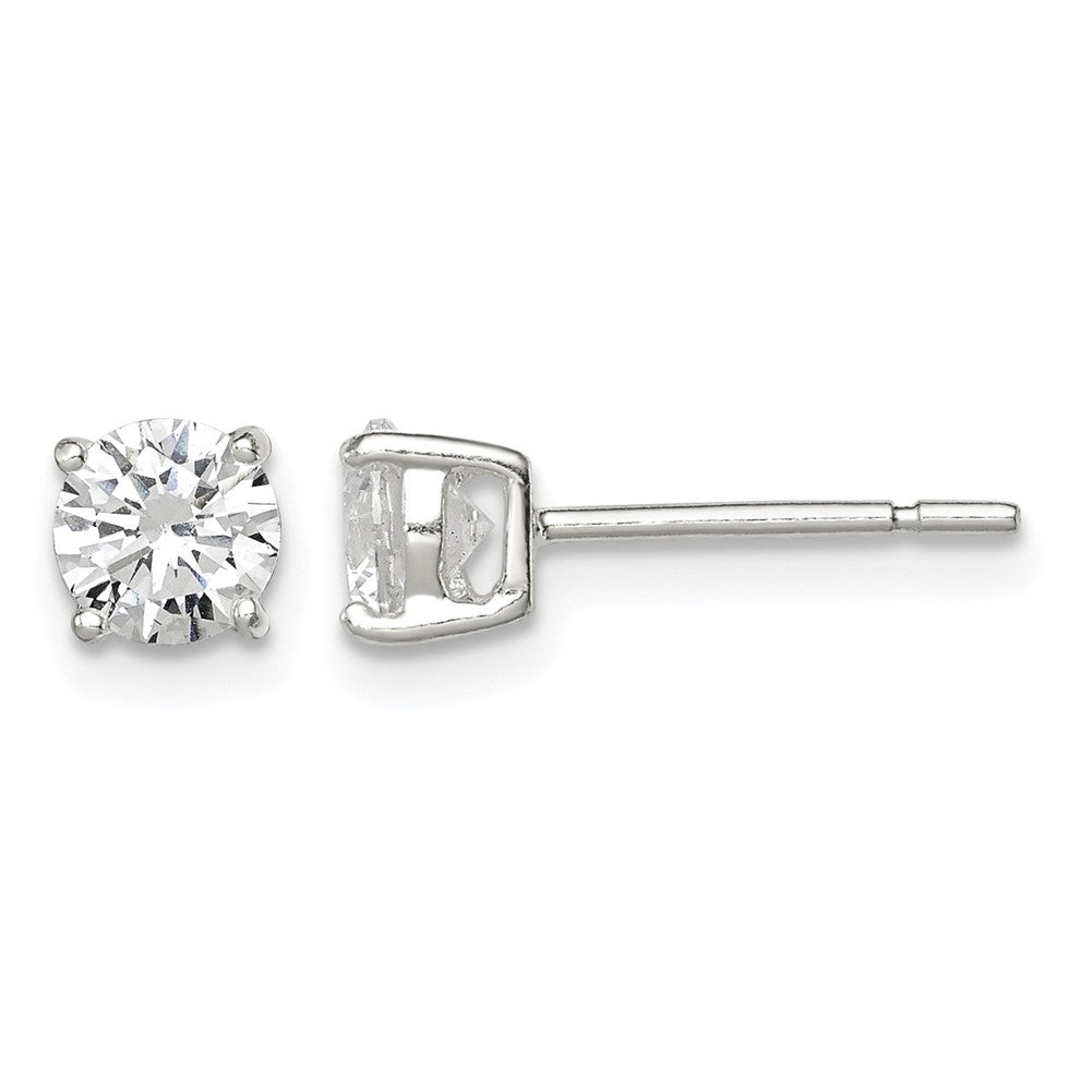 Sterling Silver 5mm Round Basket Set CZ Stud Earrings