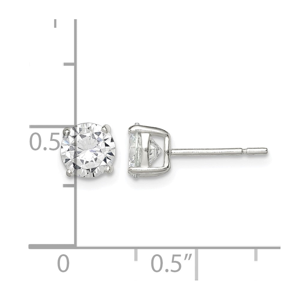 Sterling Silver 6mm Round Basket Set CZ Stud Earrings