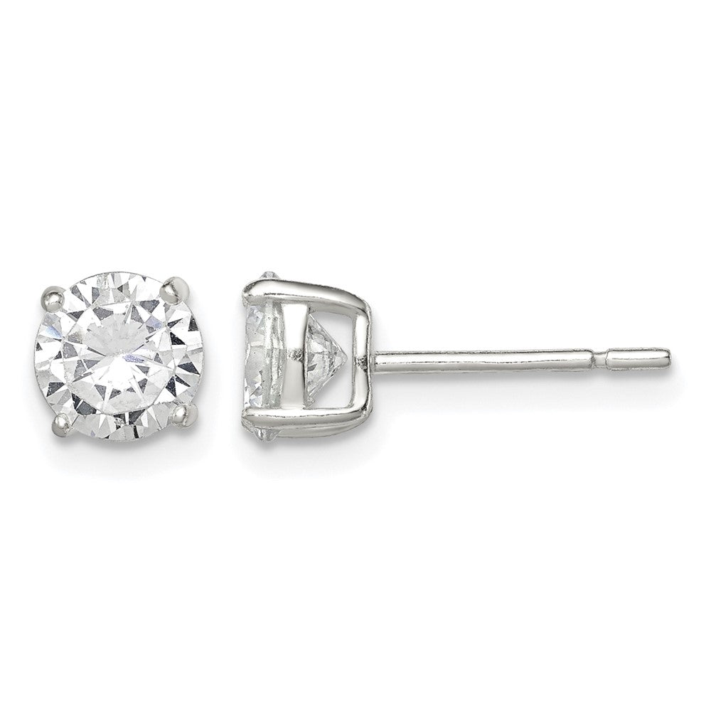 Sterling Silver 6mm Round Basket Set CZ Stud Earrings