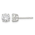 Sterling Silver 6mm Round Basket Set CZ Stud Earrings