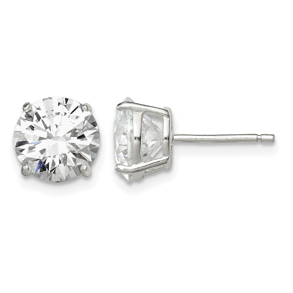 Sterling Silver 8mm Round Basket Set CZ Stud Earrings