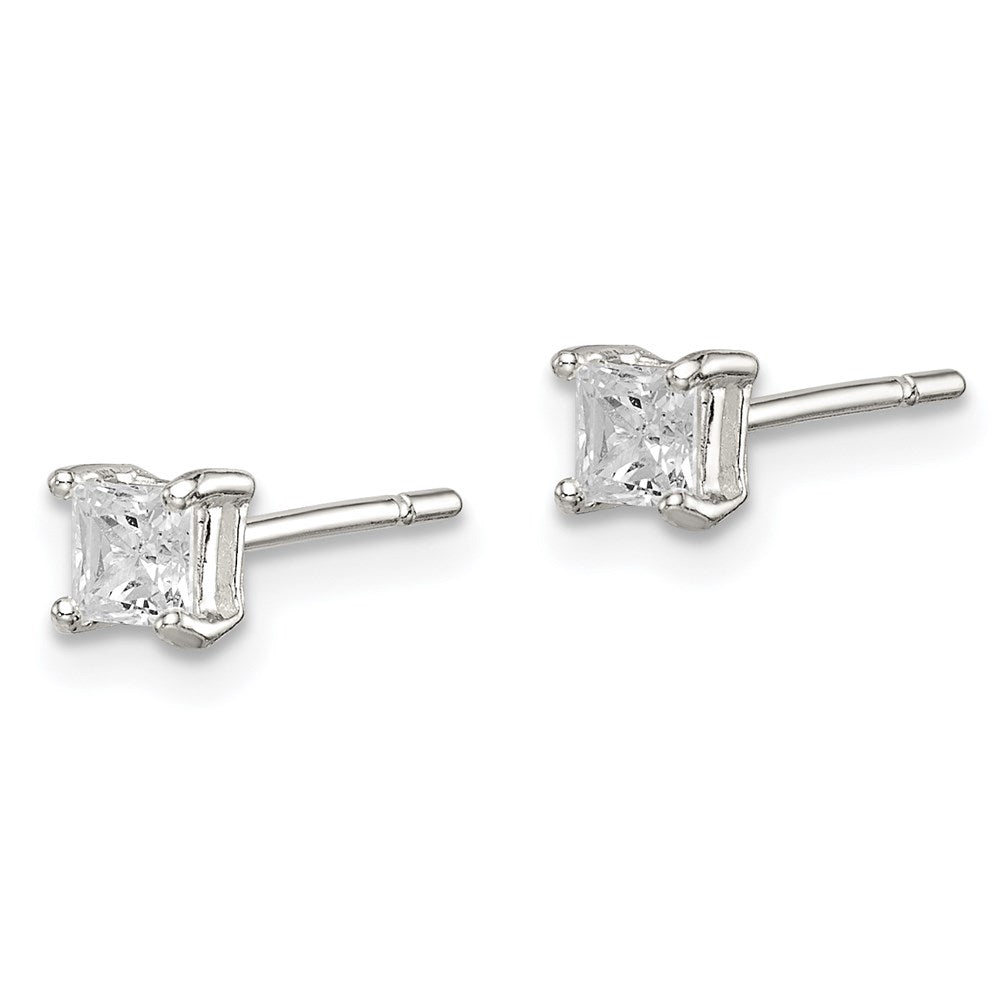 Sterling Silver 3mm Square CZ Basket Set Stud Earrings