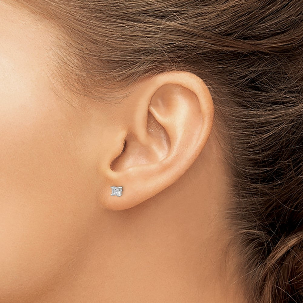 Sterling Silver 3mm Square CZ Basket Set Stud Earrings