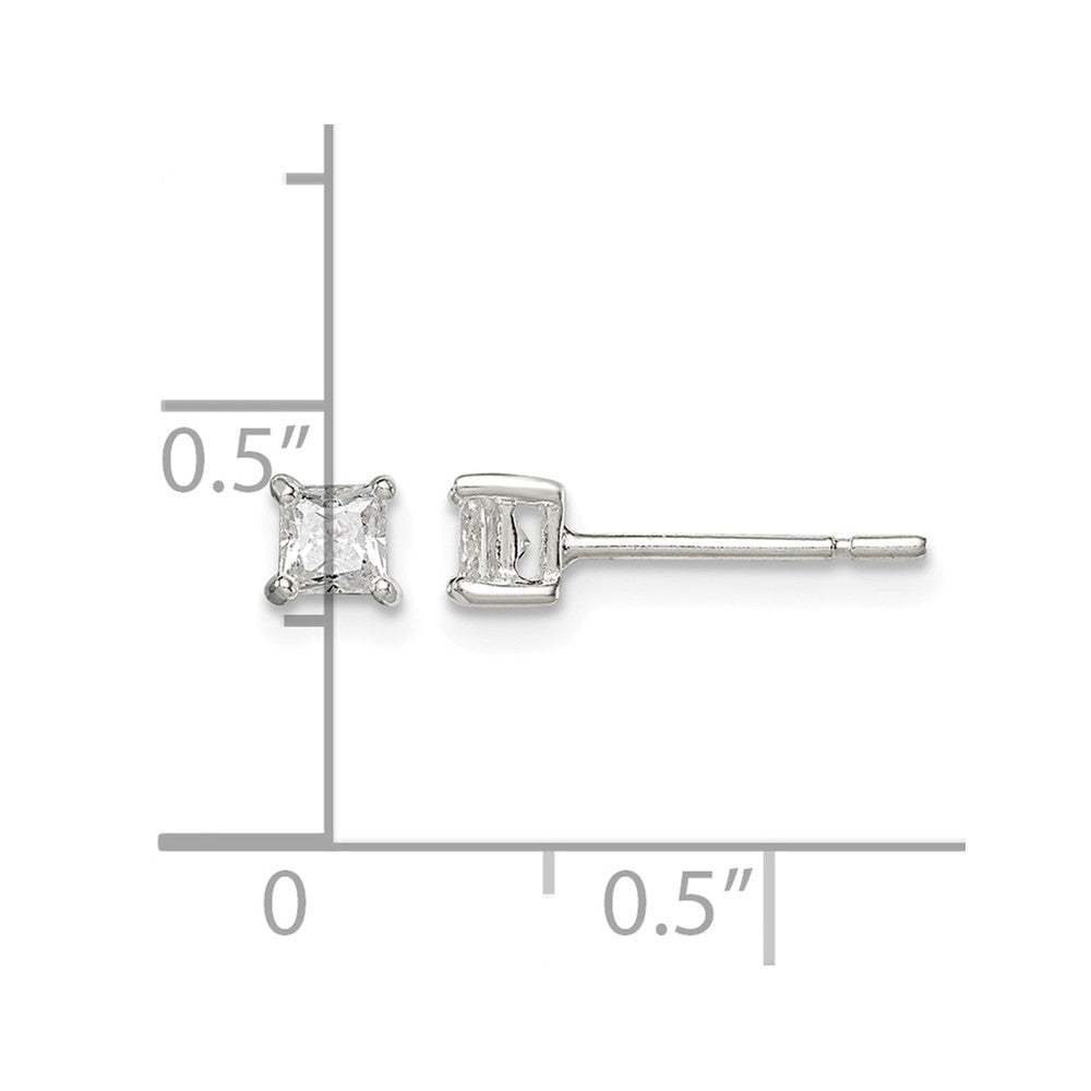 Sterling Silver 3mm Square CZ Basket Set Stud Earrings