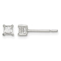 Sterling Silver 3mm Square CZ Basket Set Stud Earrings