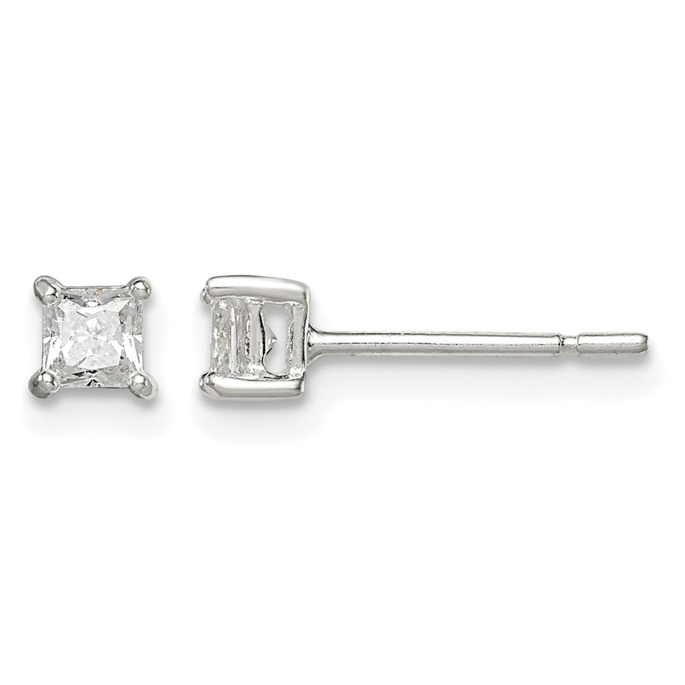 Sterling Silver 3mm Square CZ Basket Set Stud Earrings