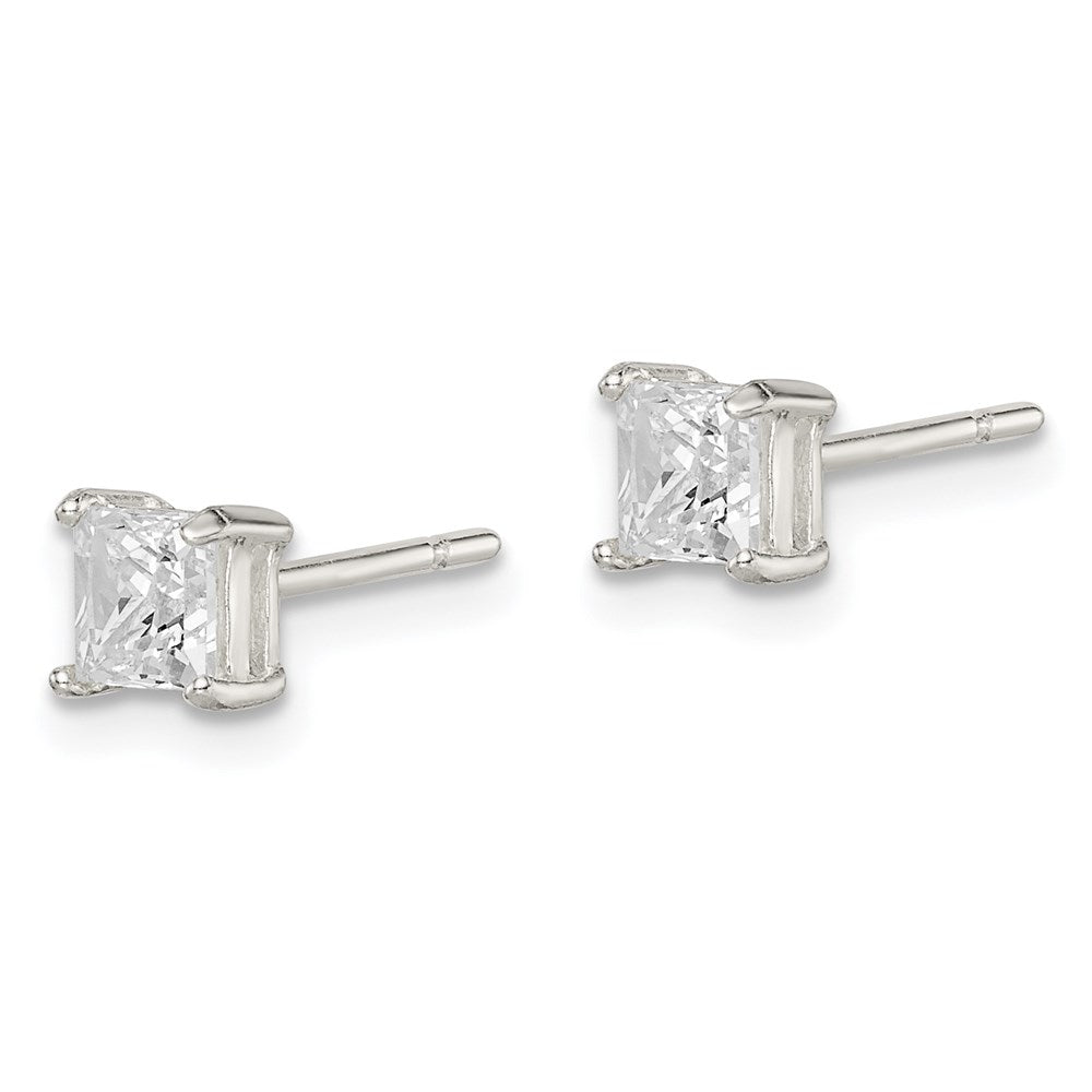 Sterling Silver 4mm Square CZ Basket Set Stud Earrings