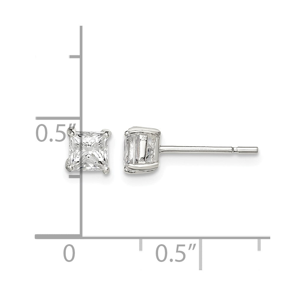 Sterling Silver 4mm Square CZ Basket Set Stud Earrings