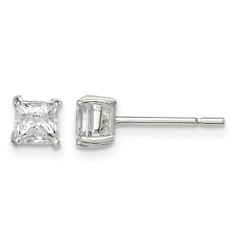 Sterling Silver 4mm Square CZ Basket Set Stud Earrings
