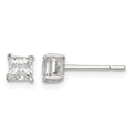Sterling Silver 4mm Square CZ Basket Set Stud Earrings