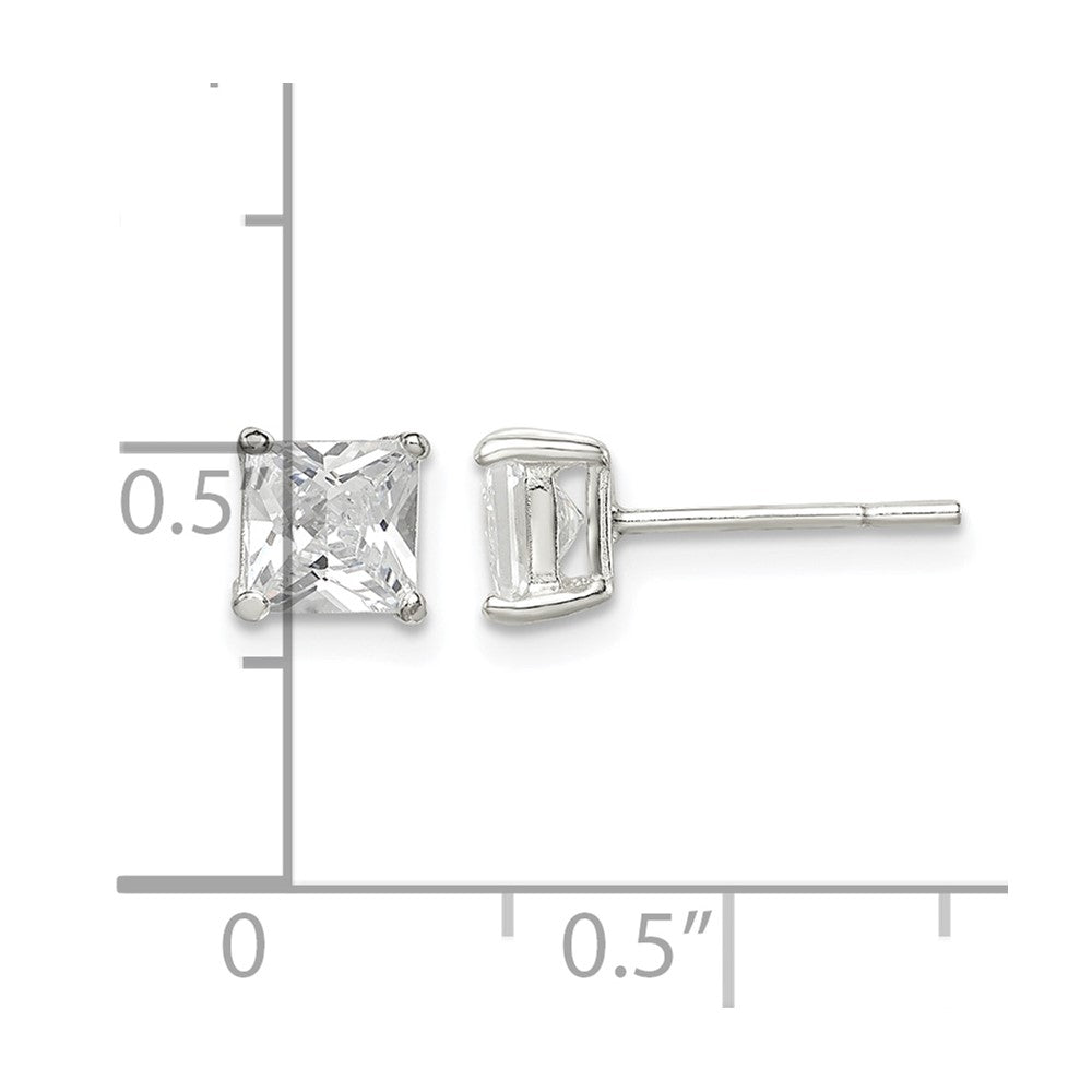 Sterling Silver 5mm Square CZ Basket Set Stud Earrings