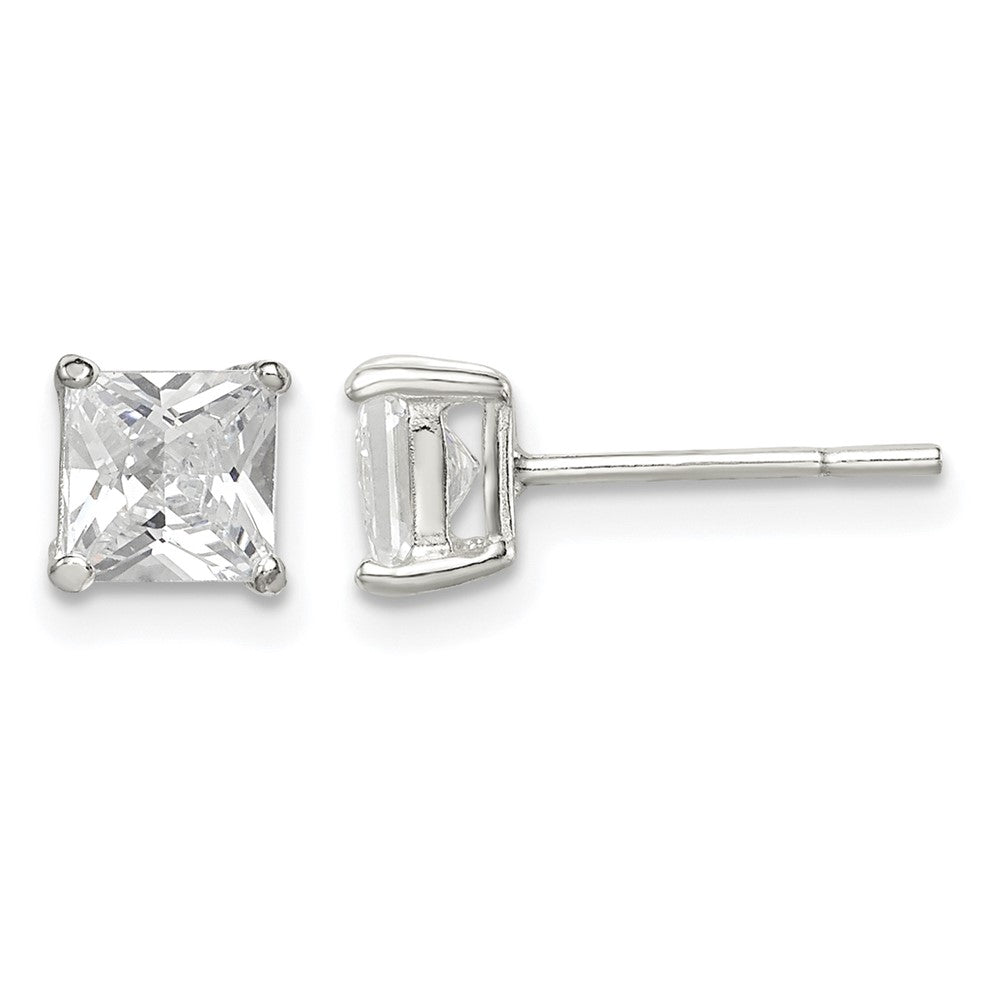 Sterling Silver 5mm Square CZ Basket Set Stud Earrings