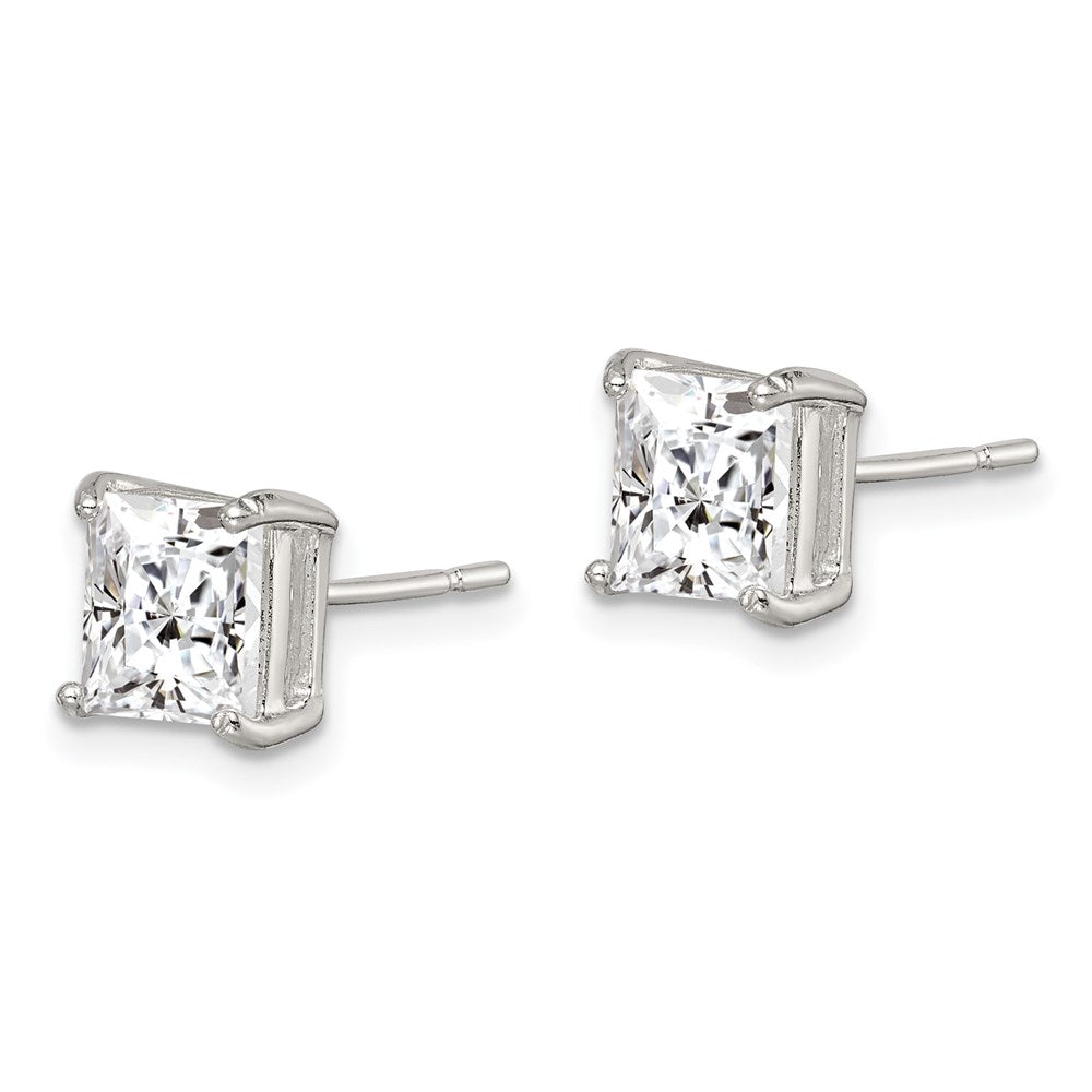 Sterling Silver 6mm Square CZ Basket Set Stud Earrings