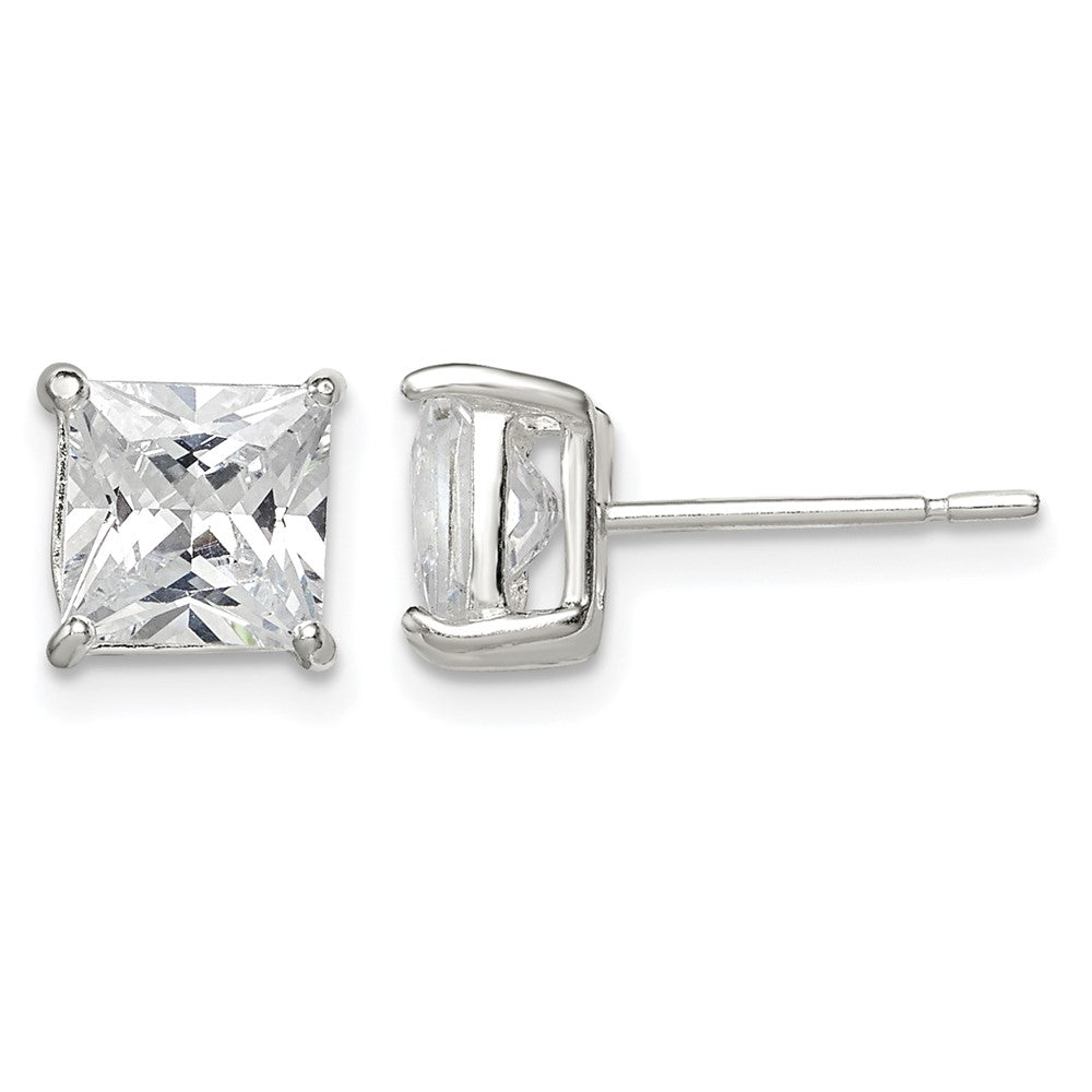 Sterling Silver 6mm Square CZ Basket Set Stud Earrings