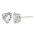 Sterling Silver Polished 8mm Heart 3 Prong Basket Set CZ Stud Earrings