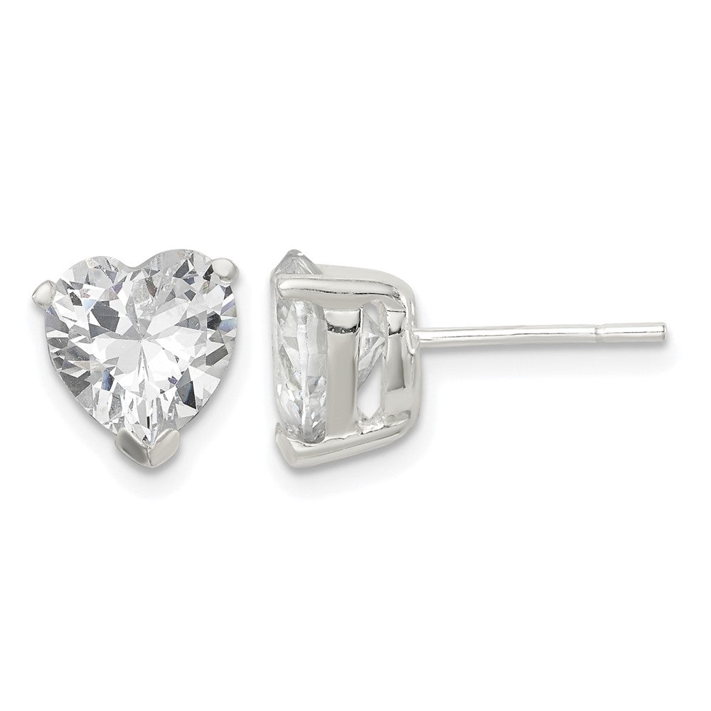 Sterling Silver Polished 8mm Heart 3 Prong Basket Set CZ Stud Earrings