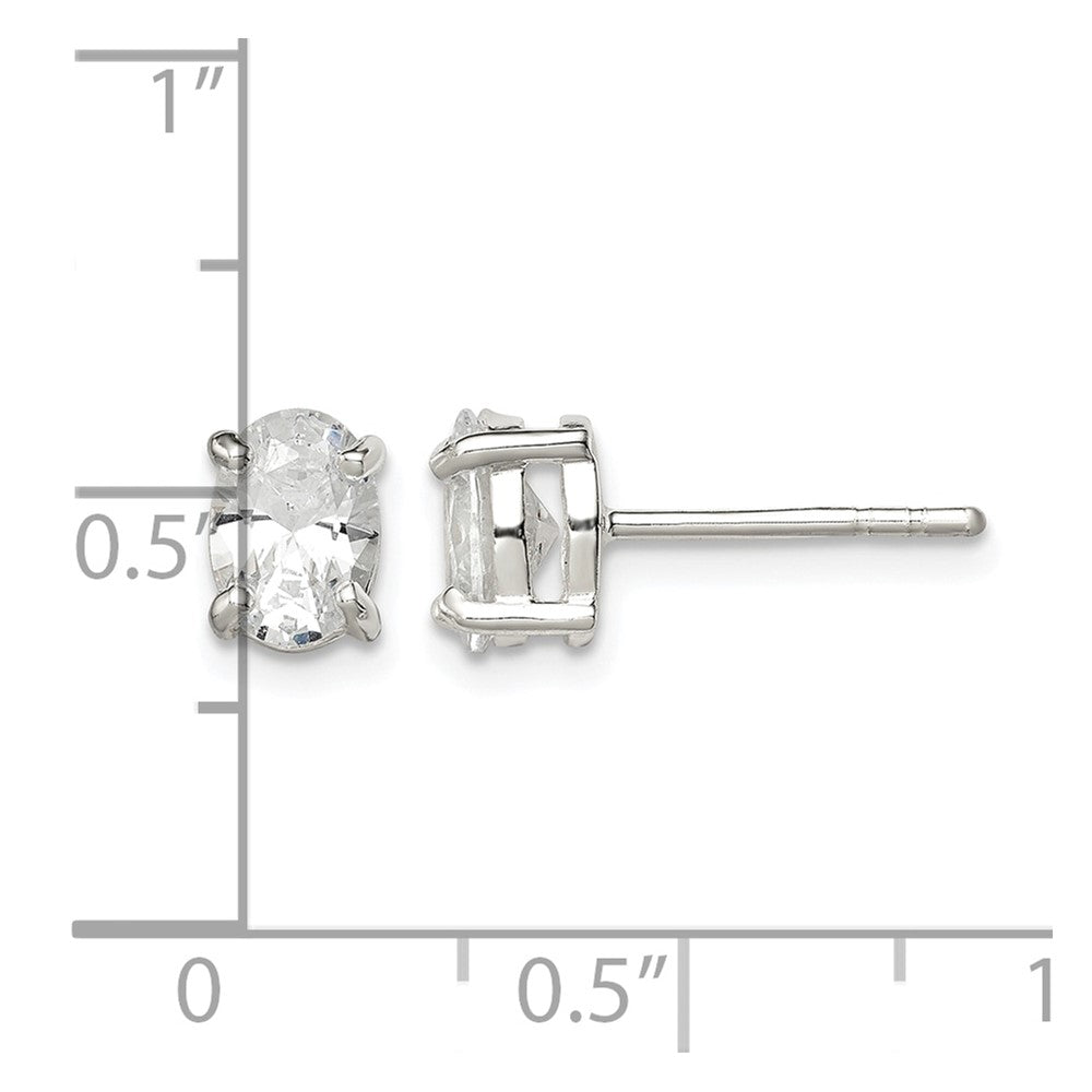 Sterling Silver Polished 5x7mm Oval Basket Set CZ Stud Earrings