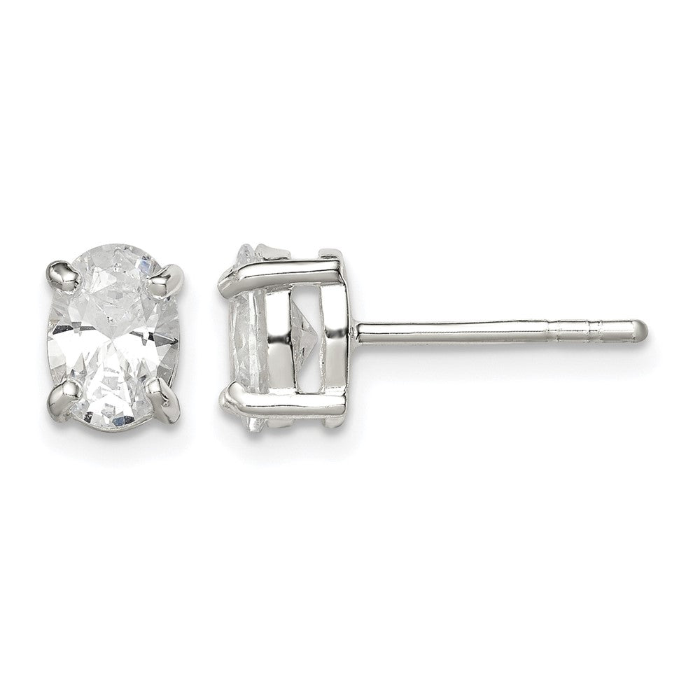 Sterling Silver Polished 5x7mm Oval Basket Set CZ Stud Earrings