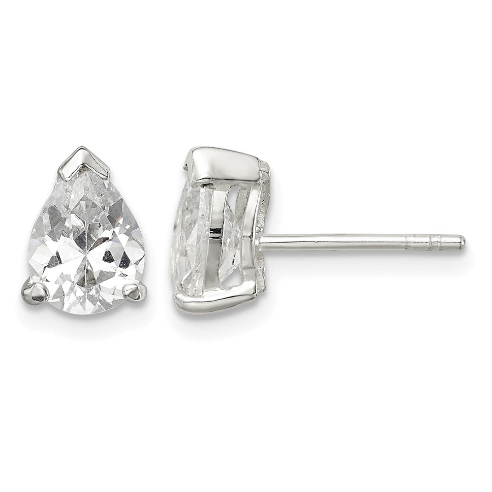 Sterling Silver Polished 5x7mm Pear Basket Set CZ Stud Earrings