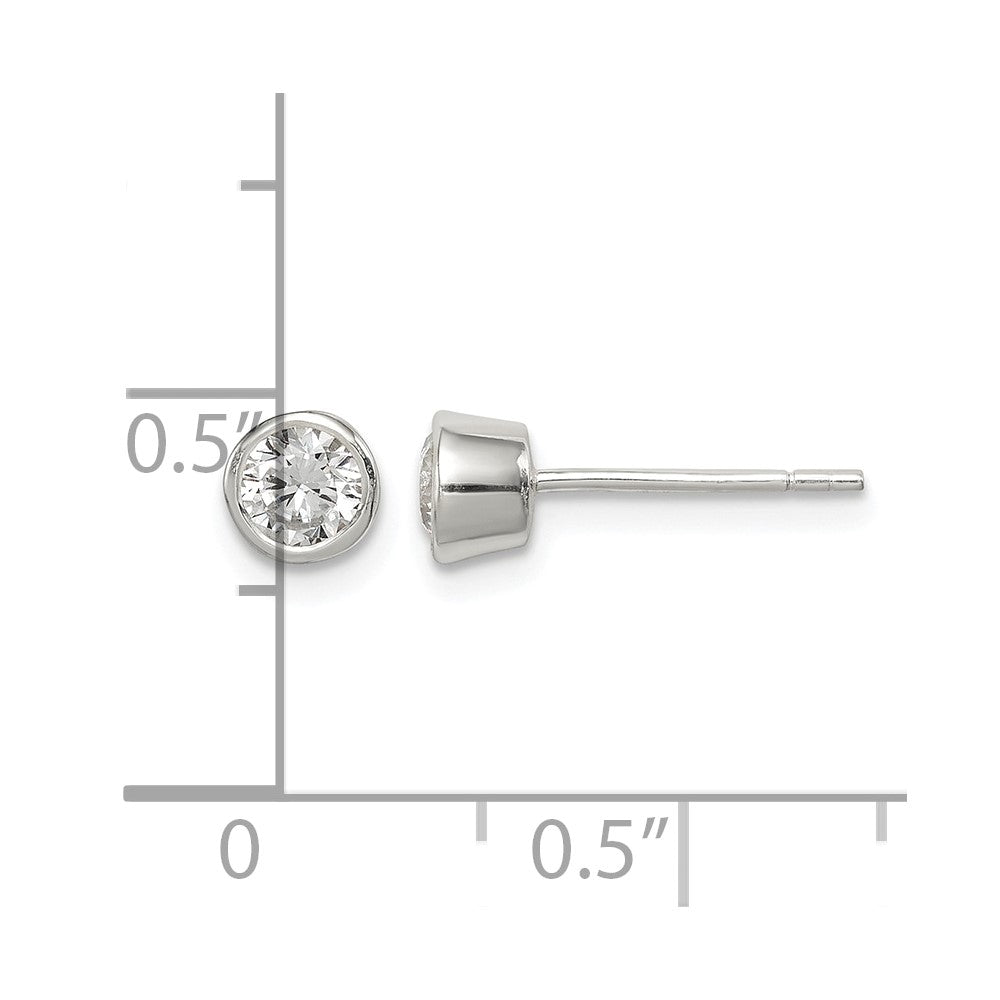 Sterling Silver Polished 4mm Round CZ Bezel Set Stud Earrings