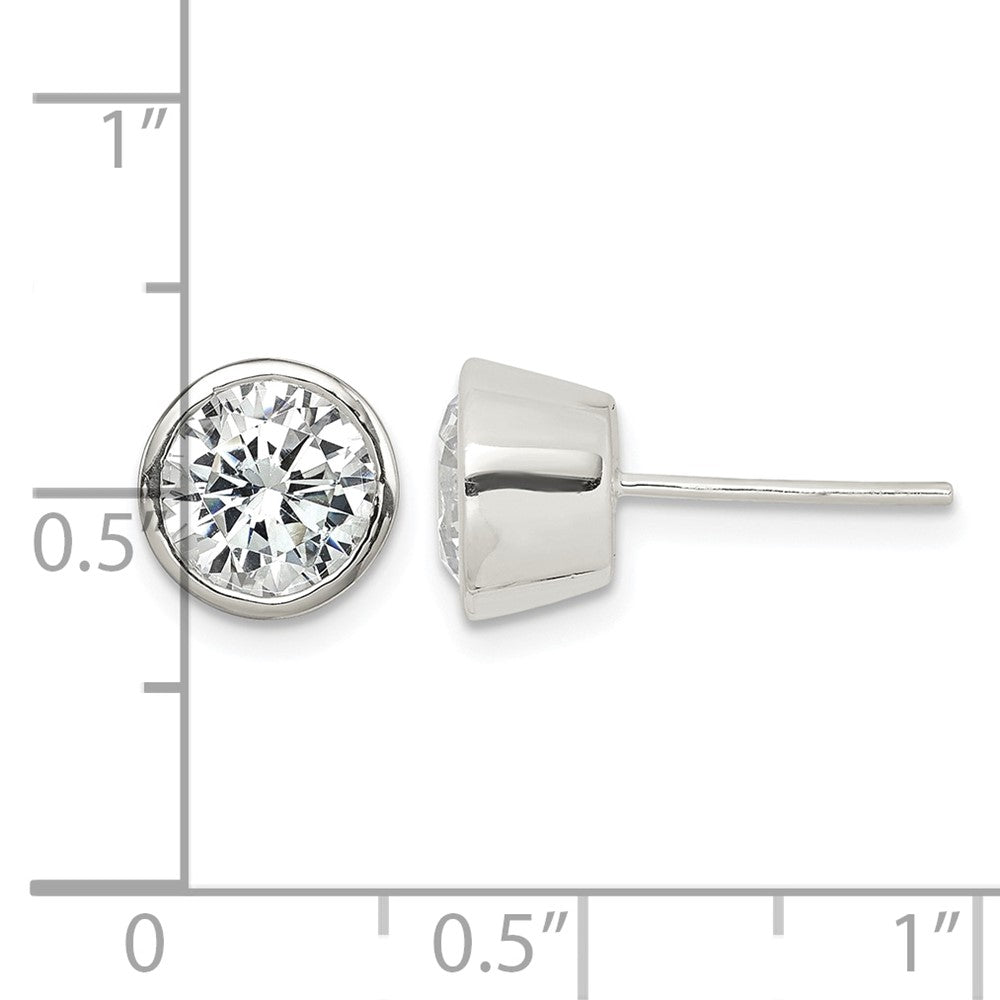 Sterling Silver Polished 7mm Round CZ Bezel Set Stud Earrings