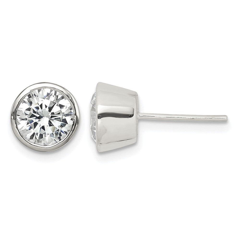 Sterling Silver Polished 7mm Round CZ Bezel Set Stud Earrings