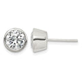 Sterling Silver Polished 7mm Round CZ Bezel Set Stud Earrings