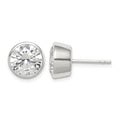 Sterling Silver Polished 9mm Round CZ Bezel Set Stud Earrings