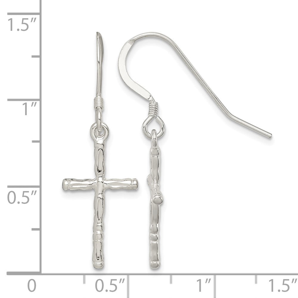 Sterling Silver Polished & Textured Cross Dangle Earrings