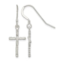 Sterling Silver Polished & Textured Cross Dangle Earrings