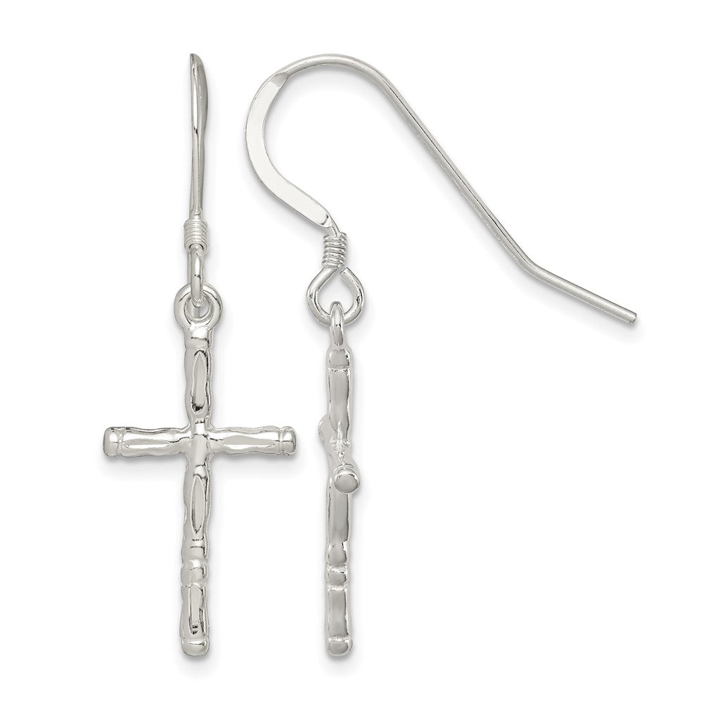 Sterling Silver Polished & Textured Cross Dangle Earrings
