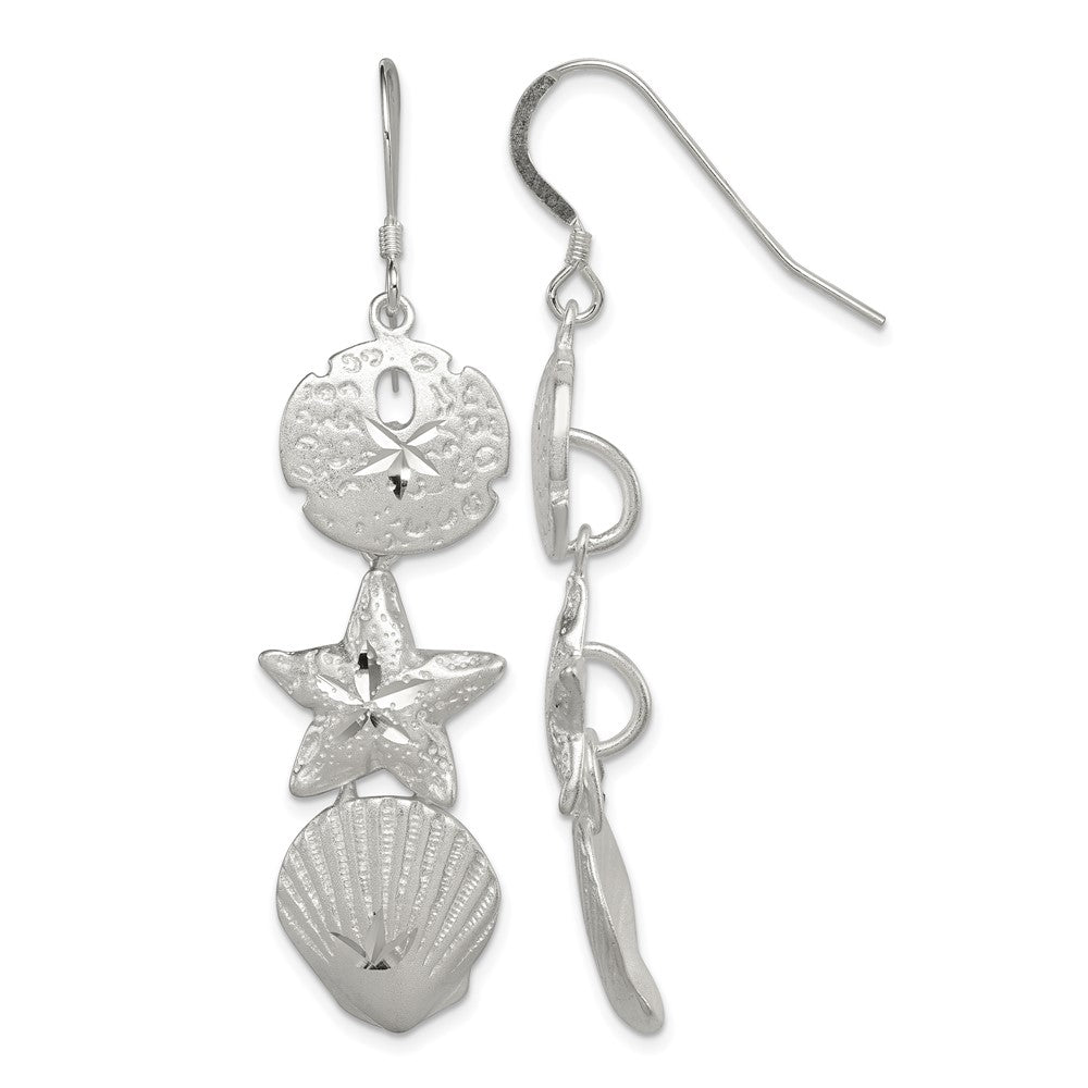 Sterling Silver Sand Dollar, Starfish and Shell Earrings