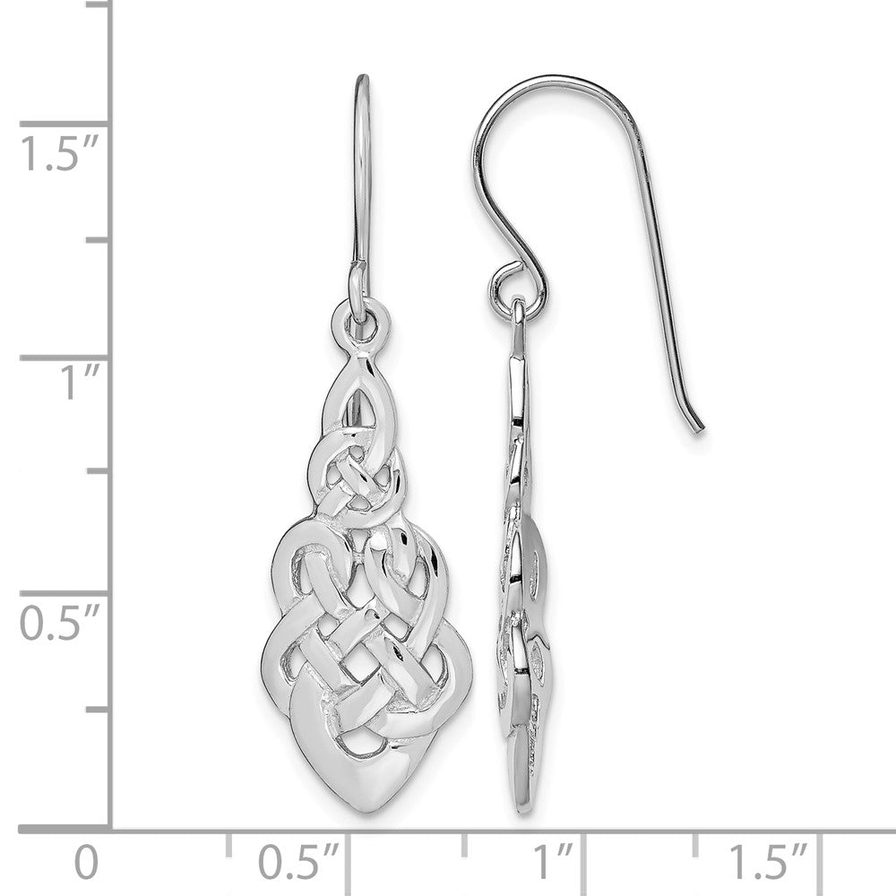 Sterling Silver RH-plated Polished Celtic Knot Dangle Earrings