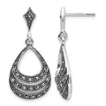 Sterling Silver RH-plated Textured Marcasite Teardrop Post Dangle Earrings