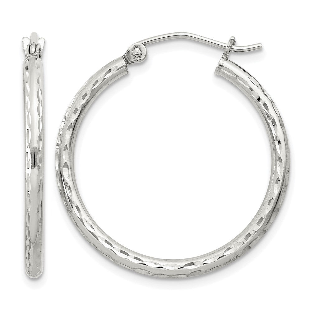 Sterling Silver 2mm Diamond Cut Hoop Earrings