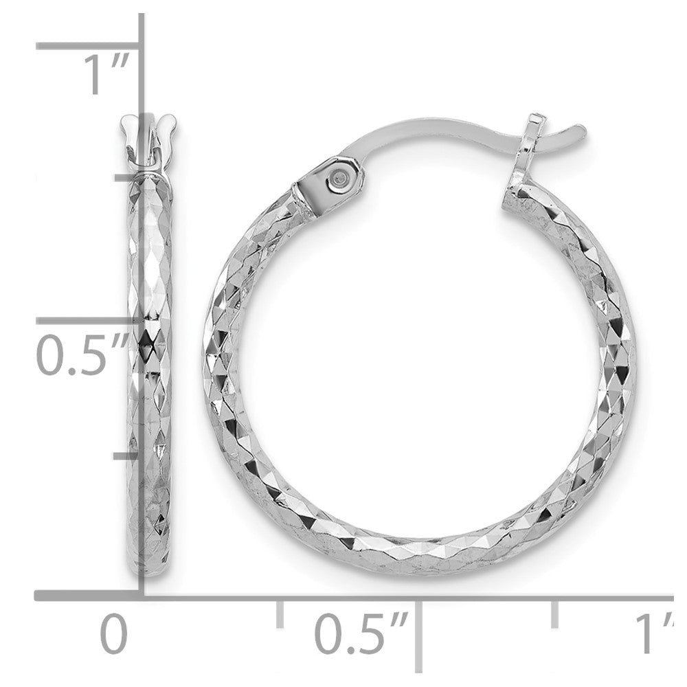 Sterling Silver Rhodium-plated 2mm Diamond Cut Hoop Earrings