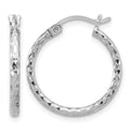 Sterling Silver Rhodium-plated 2mm Diamond Cut Hoop Earrings
