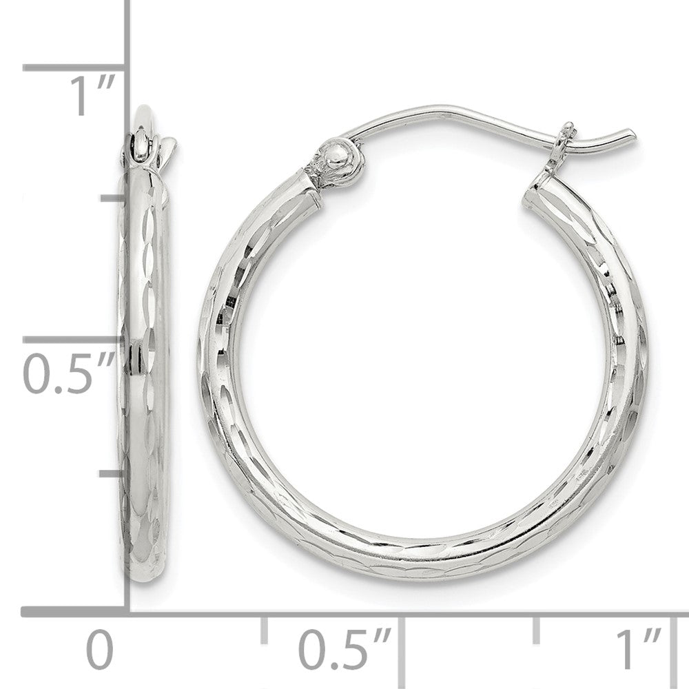 Sterling Silver 2mm Diamond Cut Hoop Earrings