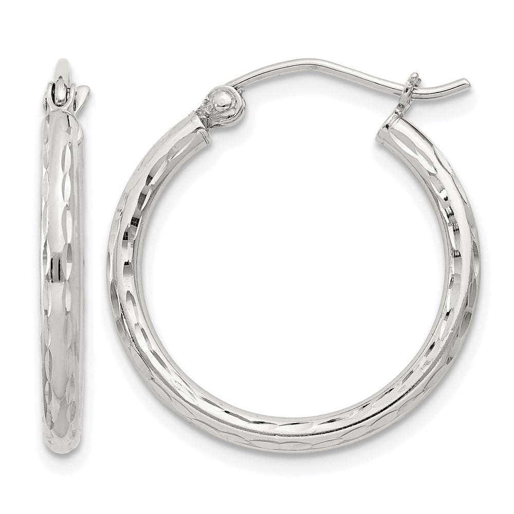 Sterling Silver 2mm Diamond Cut Hoop Earrings