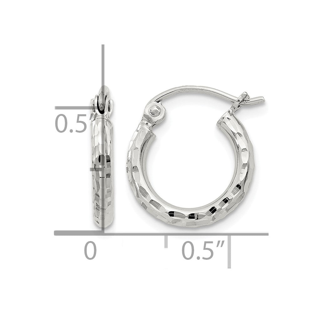 Sterling Silver 2mm Diamond Cut Hoop Earrings
