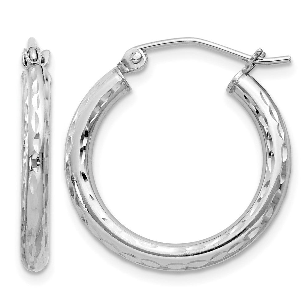 Sterling Silver Rhodium-plated 2.5mm Diamond-cut Hoop Earrings