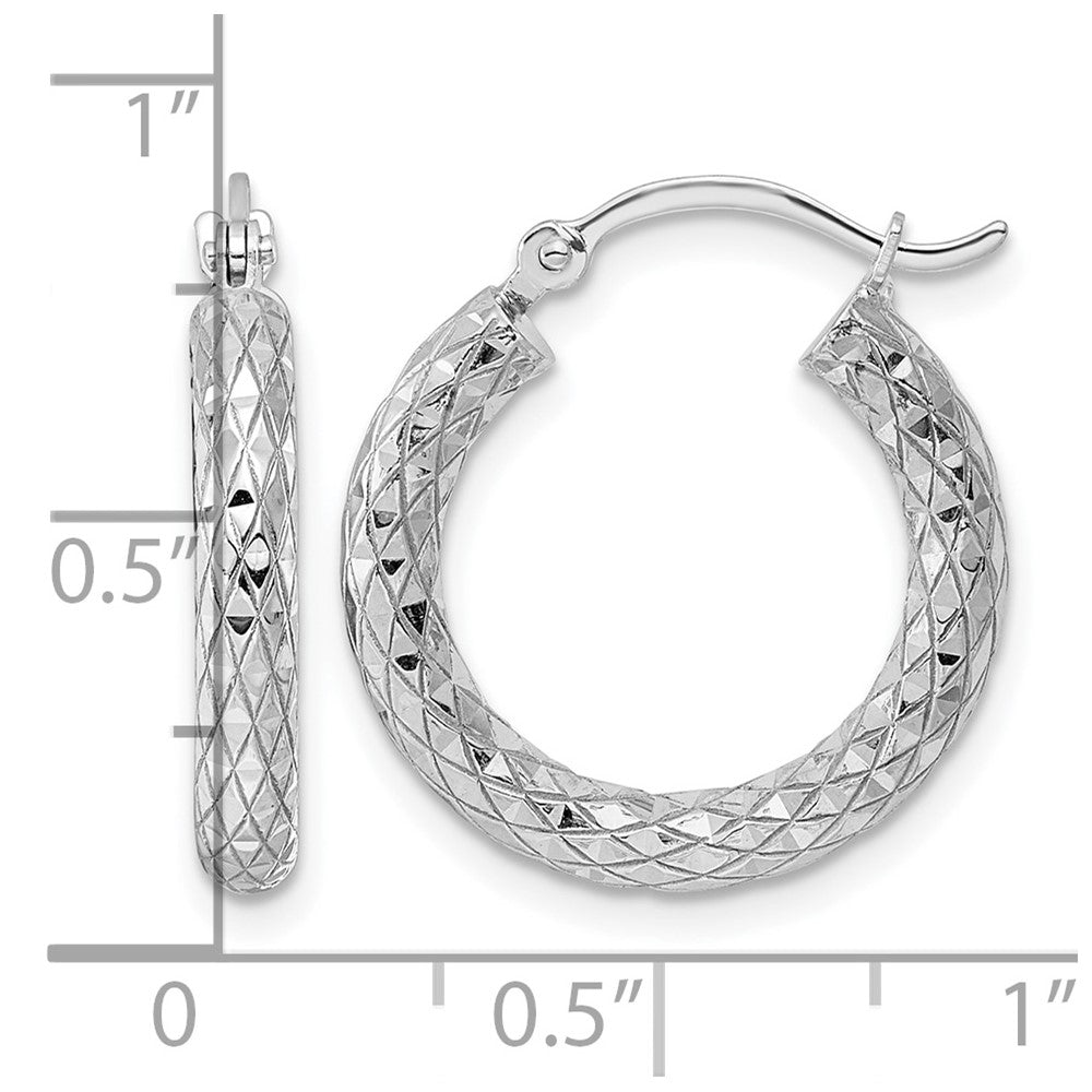 Sterling Silver Rhodium-plated 3.00mm Diamond-cut Hoop Earrings