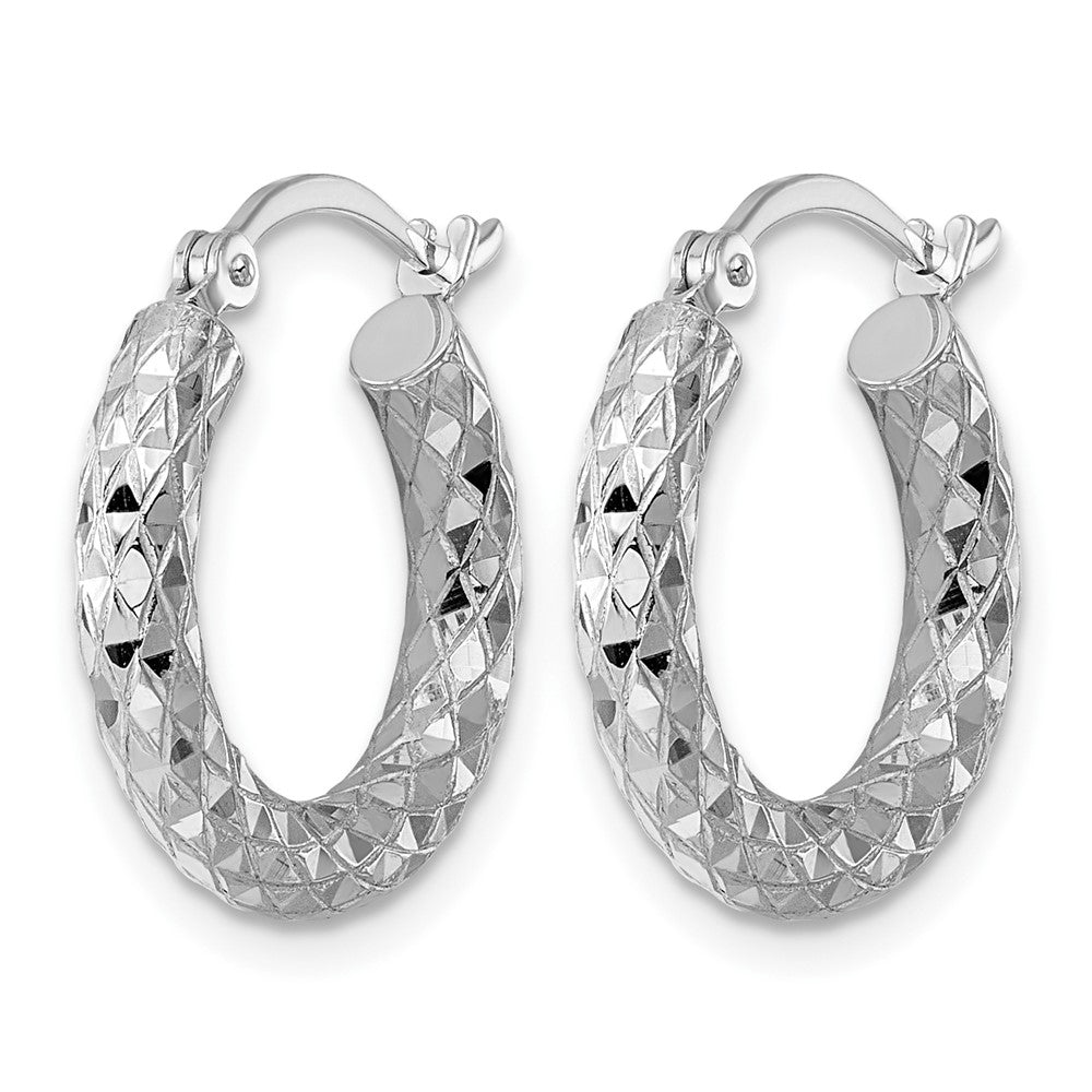 Sterling Silver Rhodium-plated 3.00mm Diamond-cut Hoop Earrings