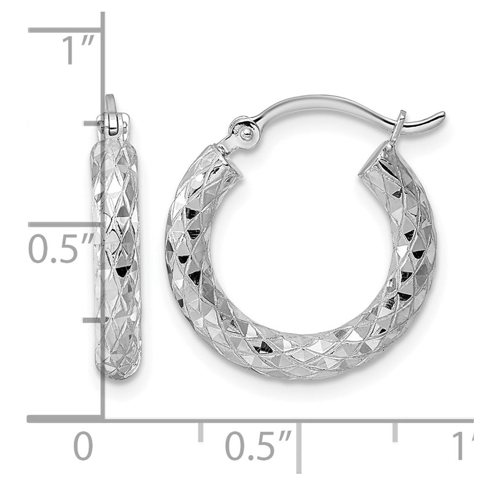 Sterling Silver Rhodium-plated 3.00mm Diamond-cut Hoop Earrings
