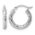 Sterling Silver Rhodium-plated 3.00mm Diamond-cut Hoop Earrings