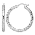 Sterling Silver Rhodium-plated 4.00mm Diamond-cut Hoop Earrings