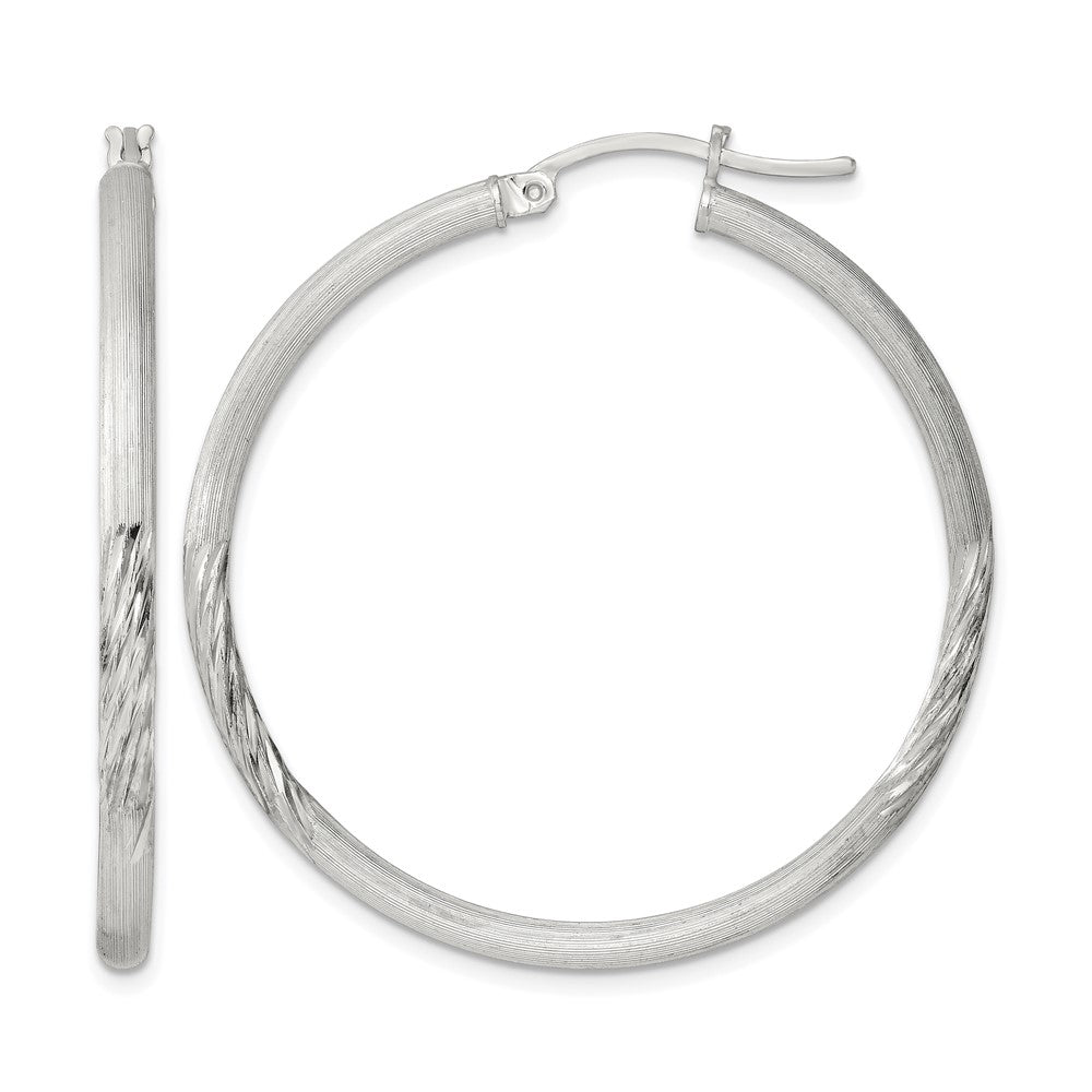 Sterling Silver 2.5mm Polished/Satin D/C Hoop Earrings